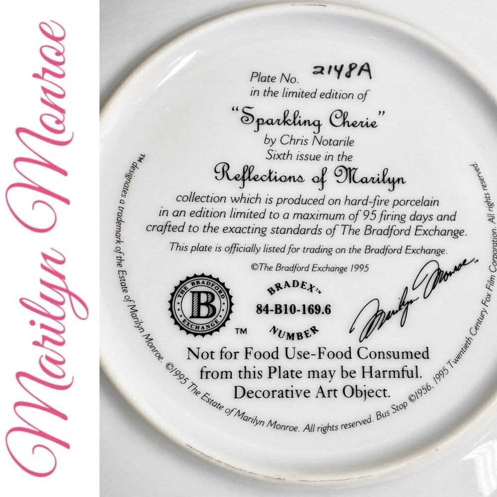 MARILYN MONROE Vintage The Bradford Exchange Collectible Plate “Sparkling Cherie - Picture 4 of 6